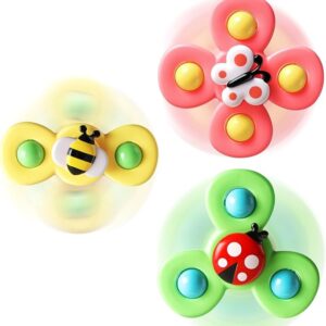 ALASOU 3PCS Suction Cup Spinner Toys for 1 Year Old Boy Girl|Spinning Top Baby Toys 12 18 Months|1 2 Year Old Boy Birthday Gift|Baby Bath Toys for Kids Ages 1-3|Sensory Toys for Toddlers 1-3