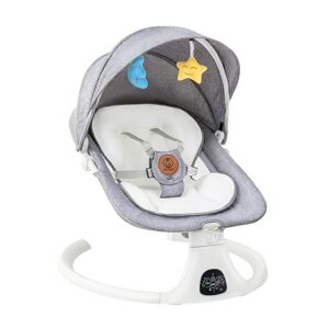 Baby Swing for Infants & Toddlers, Electric Bouncer with Remote Control, 3 Seat Positions, 5 Speeds, 5-Point Harness, Grey