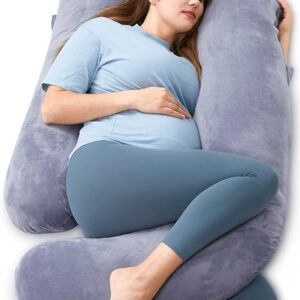 Momcozy Pregnancy Pillows for Sleeping, U Shaped Full Body Maternity Pillow with Removable Cover - Support for Back, Legs, Belly, HIPS for Pregnant Women, 57 Inch Pregnancy Pillow for Women, Grey