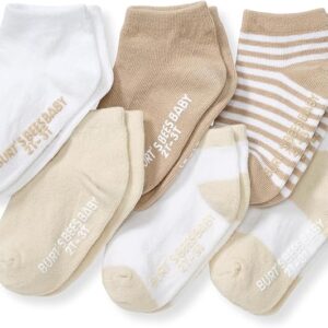 Burt's Bees Baby Unisex Baby Socks Ankle or Crew Height Made with Soft Organic Cotton, 6 Packs with Non-Slip Grips for Babies