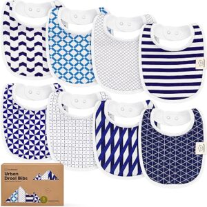 8-Pack Organic Baby Bibs for Boys, Girls - Soft Cotton Drooling and Teething Bibs for Baby Girl & Boy, Extra Absorbent, Easy to Clean & Put On for Toddler, Newborn, Infant 0-24 Months (Azure)